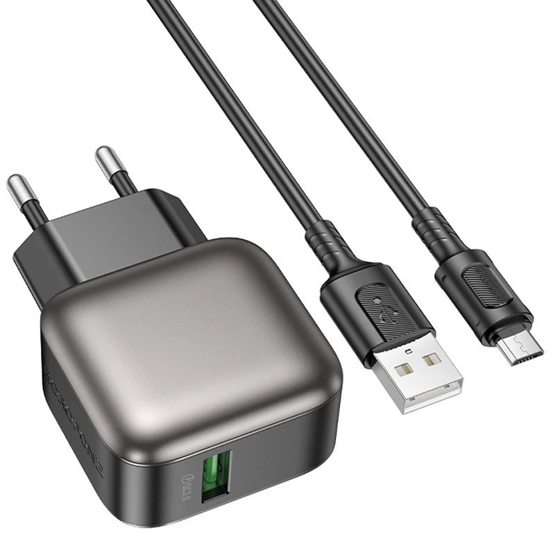 МЗП Borofone BAS52A Absolute QC3.0 (1USB-A) + кабель USB to MicroUSB – Black. Фото 7 з 9