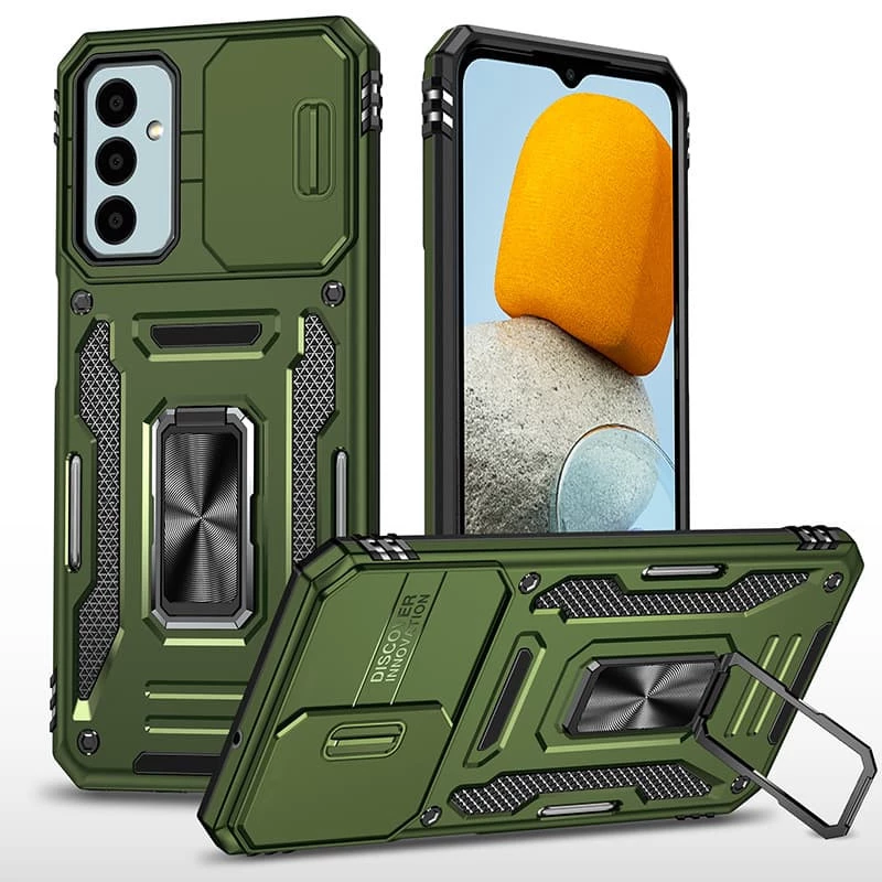 Ударостійкий чохол Square Ring зi шторкою на камеру на Samsung Galaxy M14 5G – Оливковий / Army Green. Фото 2 з 5