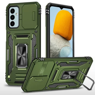 Ударопрочный чехол Square Ring c шторкой на камеру для Samsung Galaxy S25 FE — Оливковый / Army Green