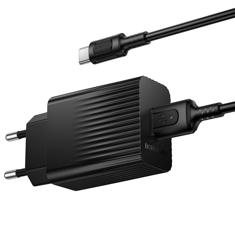 МЗП Borofone BAS72A Source QC3.0 (1USB-A) + кабель USB to Type-C – Black. Фото 2 з 3