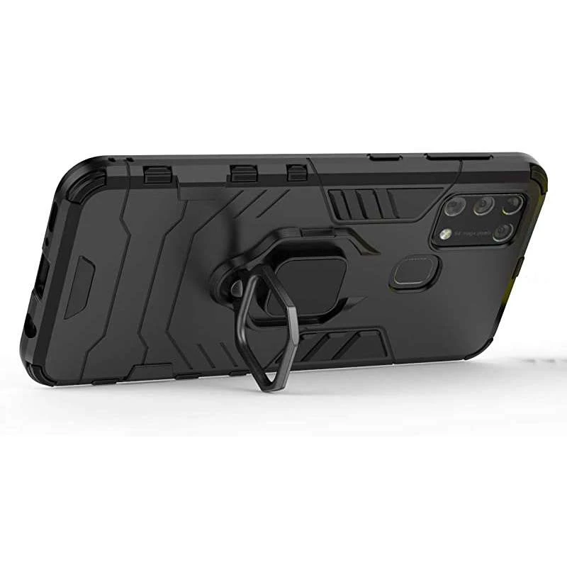 Противоударный чехол Transformer с кольцом для Samsung Galaxy M30s / M21 – Черный / Soul Black. Фото 4 из 7