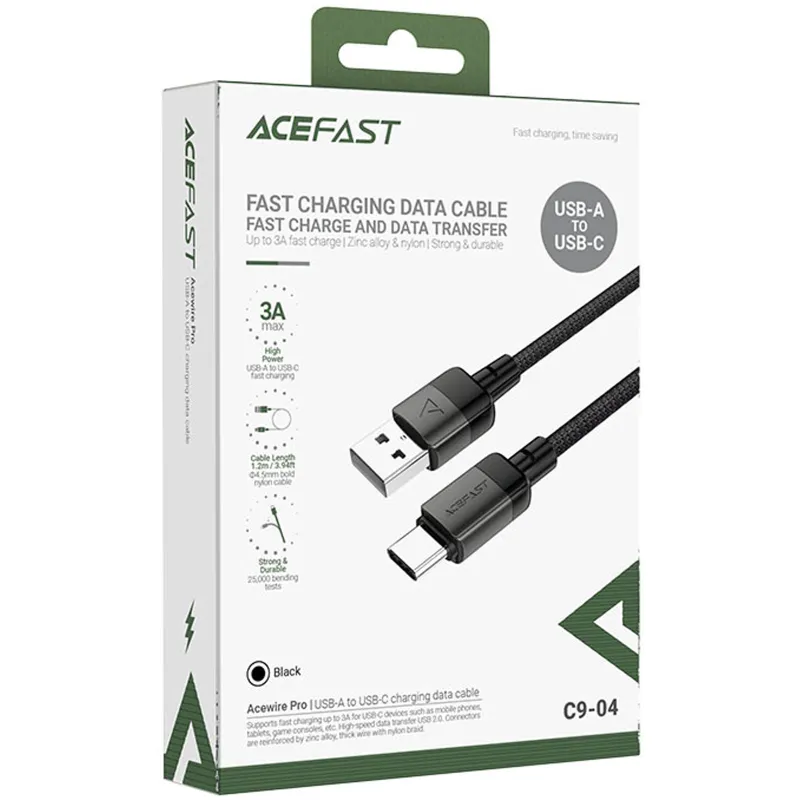 Дата кабель Acefast C9-04 USB to Type-C 3A (1.2m) – Black. Фото 2 из 5