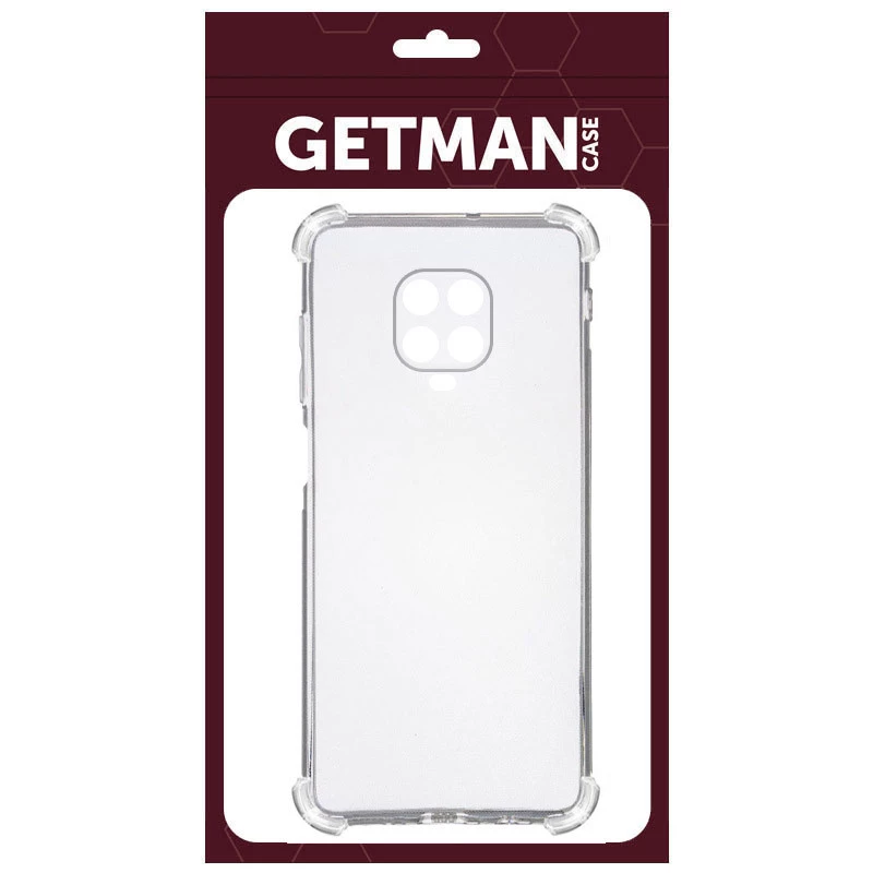 Ультратонкий силиконовый чехол GETMAN с крытыми бортами для Xiaomi Redmi Note 9s / Note 9 Pro / Note 9 Pro Max – Бесцветный (прозрачный). Фото 4 из 5