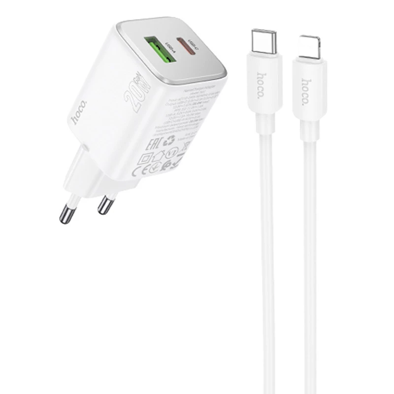 

МЗП Hoco N41 Almighty PD20W+QC3.0 + Type-C to Lightning (White)