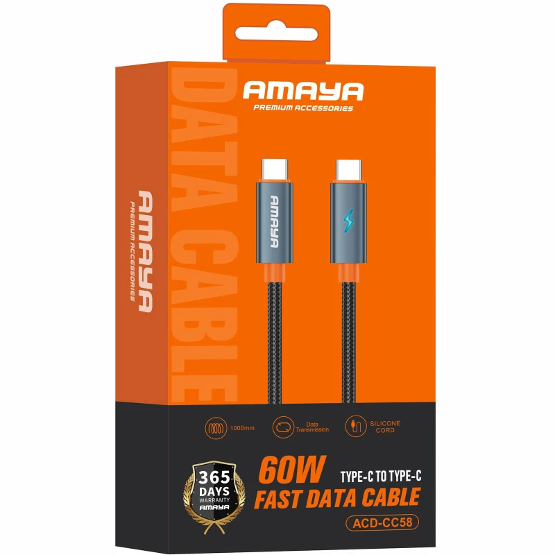 Дата кабель Amaya CC58 Type-C to Type-C 60W (1m) – Gray. Фото 2 з 2