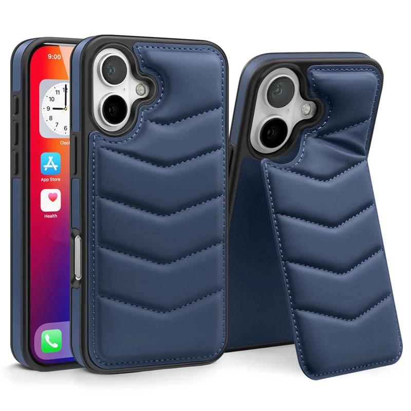 Шкіряна накладка Пуховик з Magnetic Safe на Apple iPhone 16 – Blue. Фото 1 з 4