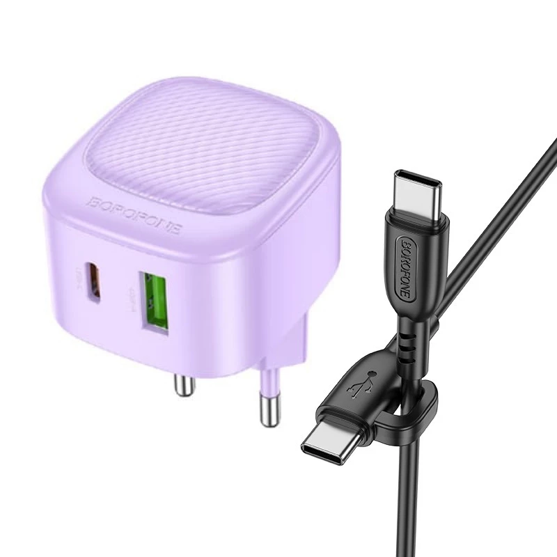 

СЗУ Borofone BAS22A Fortune PD20W+QC3.0 (1C1A) + Type-C to Type-C (Purple)