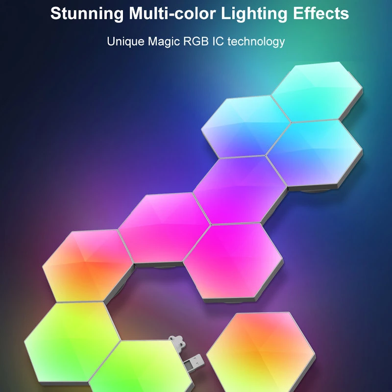 Модульный настінний світильник LED RGB 5V соты SAL-011B 10pcs Bluetooth USB with app – White. Фото 2 з 7