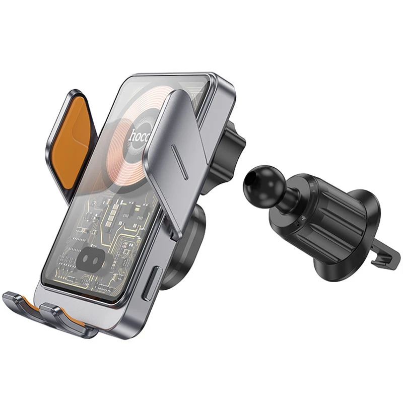 Автодержатель с БЗУ Hoco HW7 Transparent Discovery Edition (air outlet) – Metal gray. Фото 4 из 8