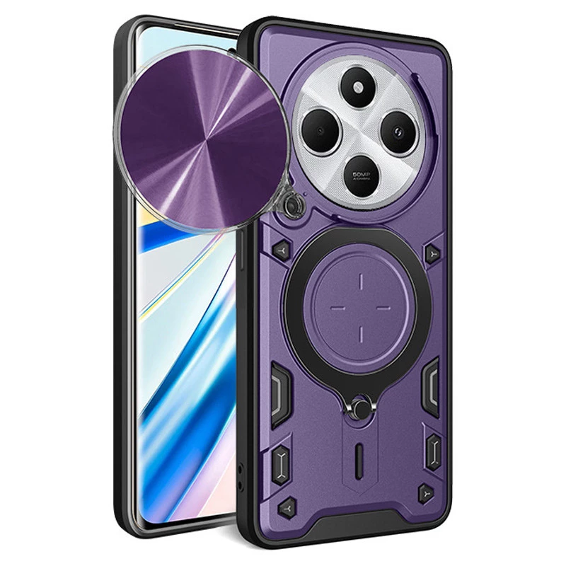 Ударопрочный чехол Bracket Ringstand с защитной шторкой для камеры для Xiaomi Redmi 14C / Poco C75 – Purple. Фото 2 из 4