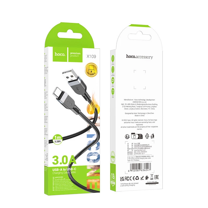 Дата кабель Hoco X109 Energy Silicone USB to Type-C (1m) – Black. Фото 2 з 5