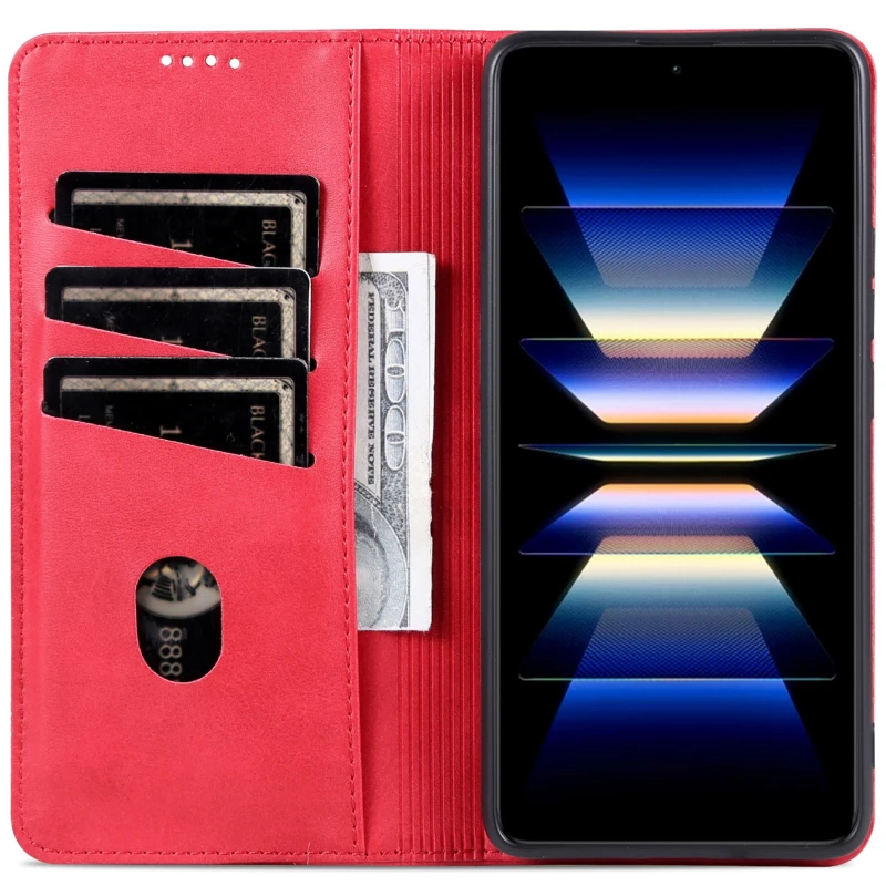 Кожаный чехол-книжка AZNS Classic series для Samsung Galaxy A37 5G – Red. Фото 3 из 4