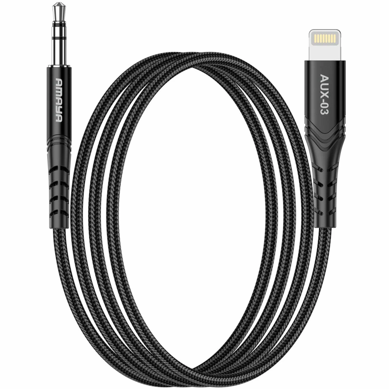 Аудио кабель Aux Amaya AUX-03 (Lightning to AUX 3.5mm) (1m) – Black. Фото 1 из 2