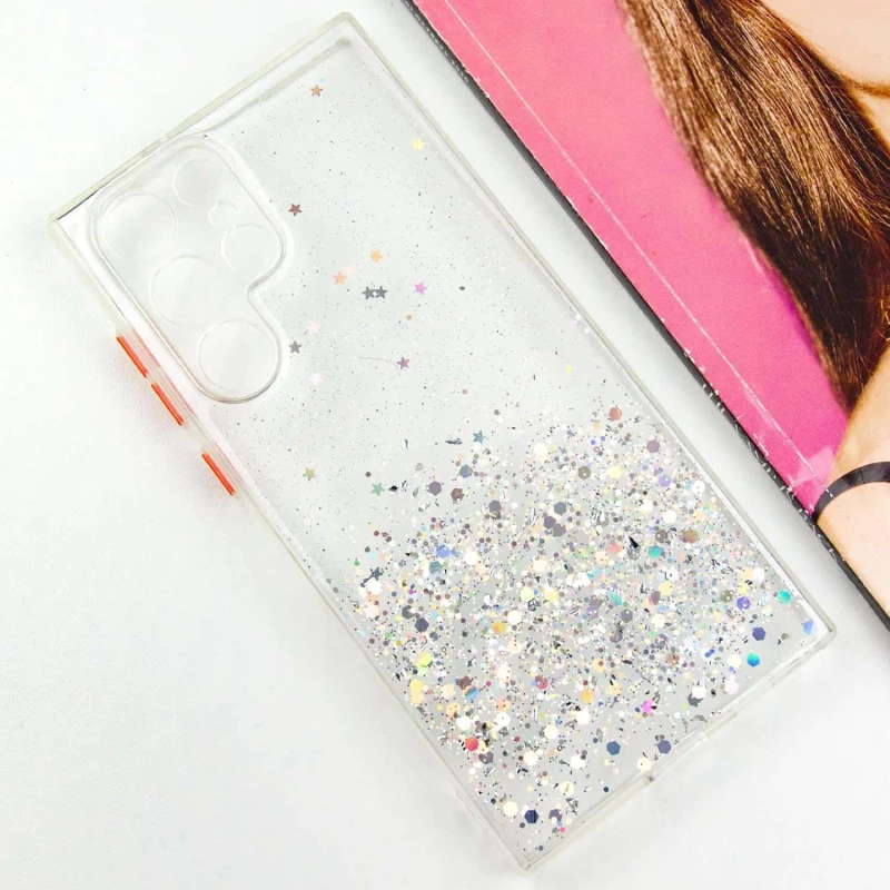 Чехол с блестками и защитой камеры для Samsung Galaxy S22 Ultra – Прозрачный. Фото 6 из 10