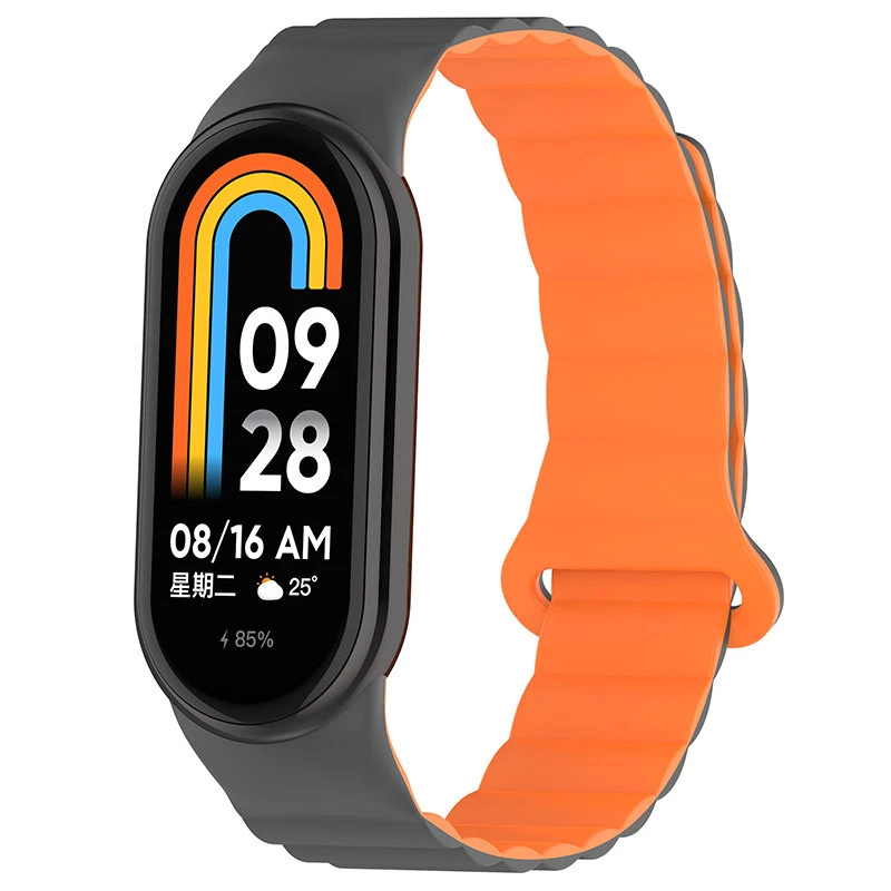 Ремінець Dual-color Magnetic для Xiaomi Mi Band 9/8 – Gray / Orange. Фото 2 з 8