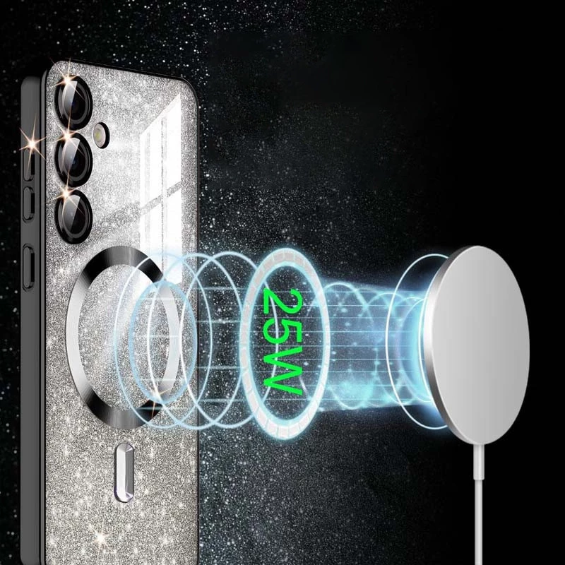 Чохол з блискітками, захисними лінзами на камеру та MagSafe на Samsung Galaxy S24+ – Чорний / Black. Фото 11 з 13