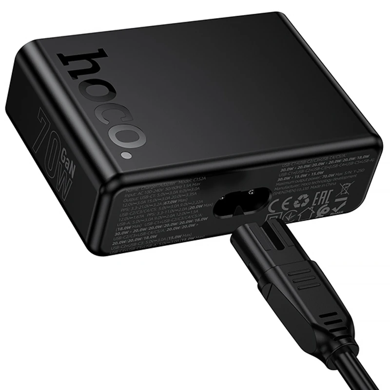 МЗП Hoco C152A Modern PD70W 6in1 (5USB-C і 1USB-A) – Black. Фото 6 з 6