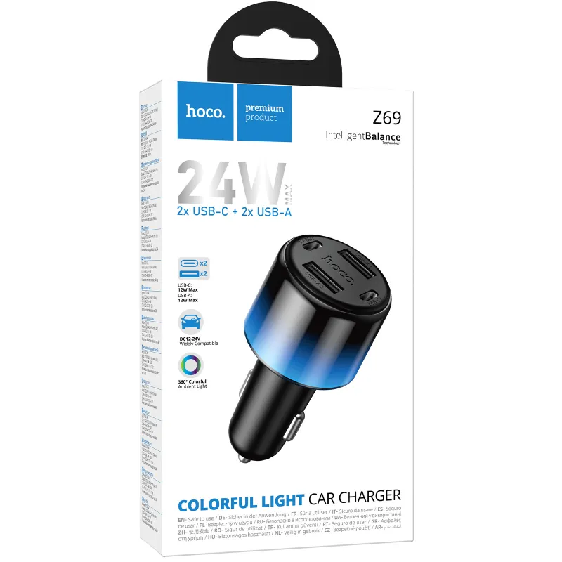 АЗУ Hoco Z69 Vivido PD24W+QC3.0 (2USB-A/2C) – Black. Фото 2 из 6