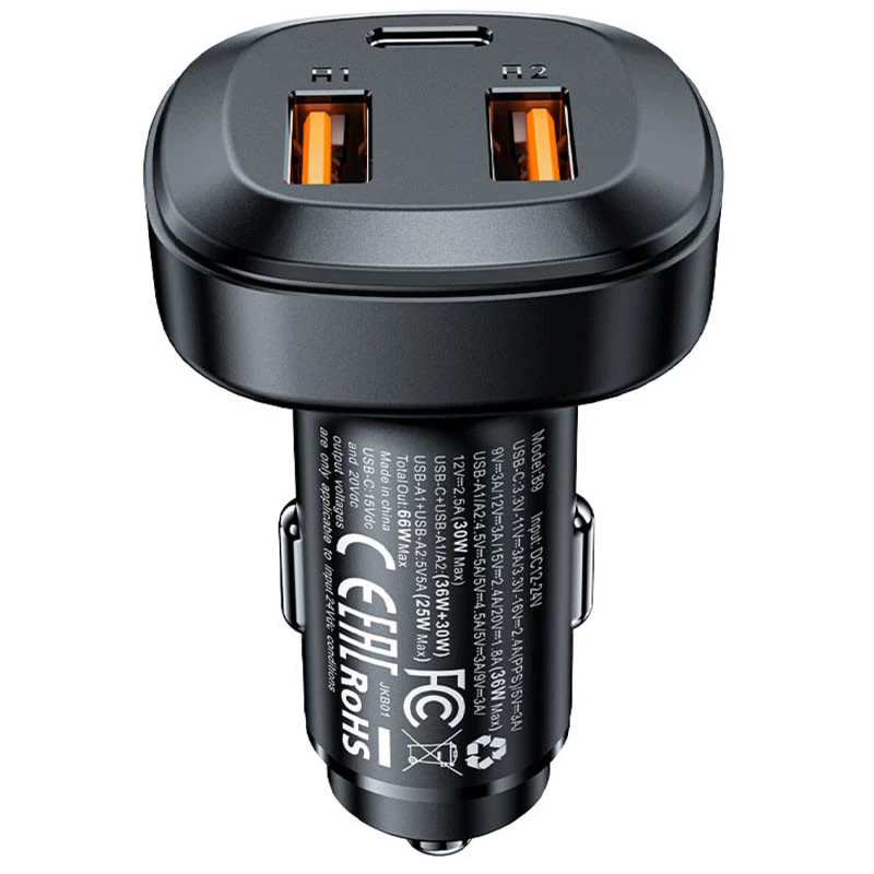 АЗУ Acefast B9 66W (2USB-A+USB-C) three port metal car charger фото 1 из 1