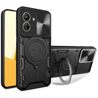 Ударопрочный чехол Bracket Ringstand с защитной шторкой для камеры для Xiaomi Redmi 13C — Black
