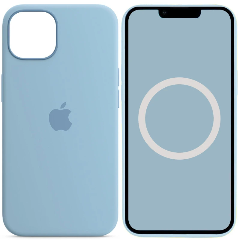 Чехол Silicone case (AAA) with Magsafe and Animation для Apple iPhone 13 (6.1") – Голубой / Blue Fog. Фото 1 из 3