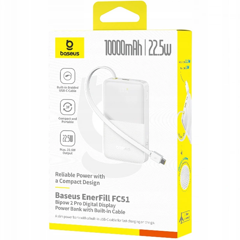 Портативний ЗП Power Bank Baseus EnerFill FC51 Bipow2 Pro 22.5W 10000mAh (E0027601) – White. Фото 2 з 5