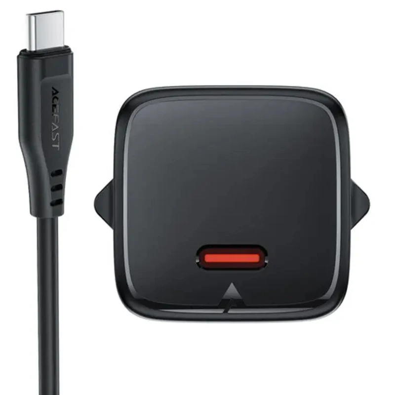 СЗУ Acefast A118 PD30W GaN (1USB-C) + кабель Type-C to Lightning – Black. Фото 2 из 3