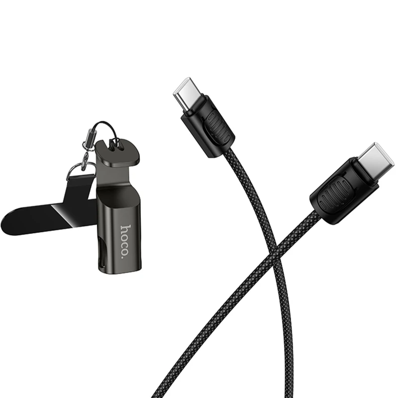 Дата кабель Hoco X126 Experto Type-C to Type-C 60W + Phone Holder & Lanyard (0.35m) – Black. Фото 3 из 5