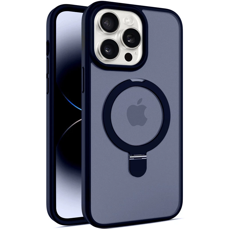 Кольоровий TPU+PC з металевими кнопками, кільцем та MagSafe на Apple iPhone 15 Pro (6.1") – Dark Blue. Фото 1 з 14