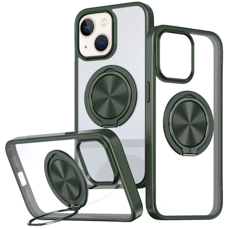 TPU+PC чехол с магнитом и кольцом для Apple iPhone 15 (6.1") – Зеленый. Фото 1 из 1