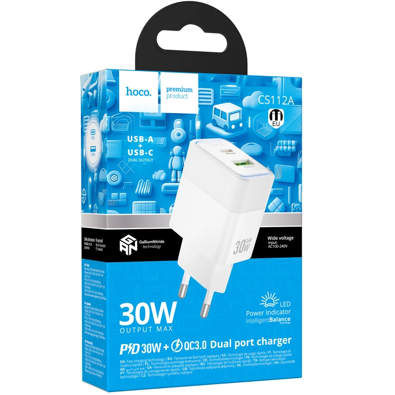 МЗП Hoco CS112A Lounge PD30W+QC3.0 (1USB-A/1C) – White. Фото 2 з 4