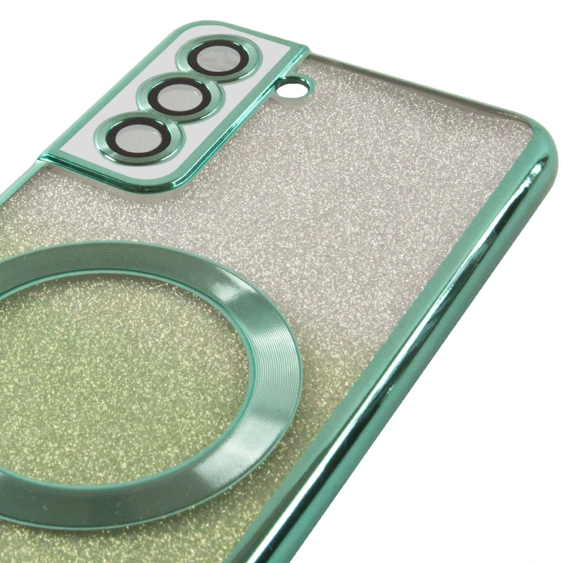 Чохол з блискітками, захисними лінзами на камеру та MagSafe на Samsung Galaxy S21 – Зелений / Emerald. Фото 9 з 10