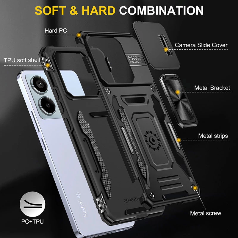 Ударостійкий чохол Square Ring зi шторкою на камеру на Xiaomi Poco X6 Pro – Чорний / Black. Фото 5 з 6