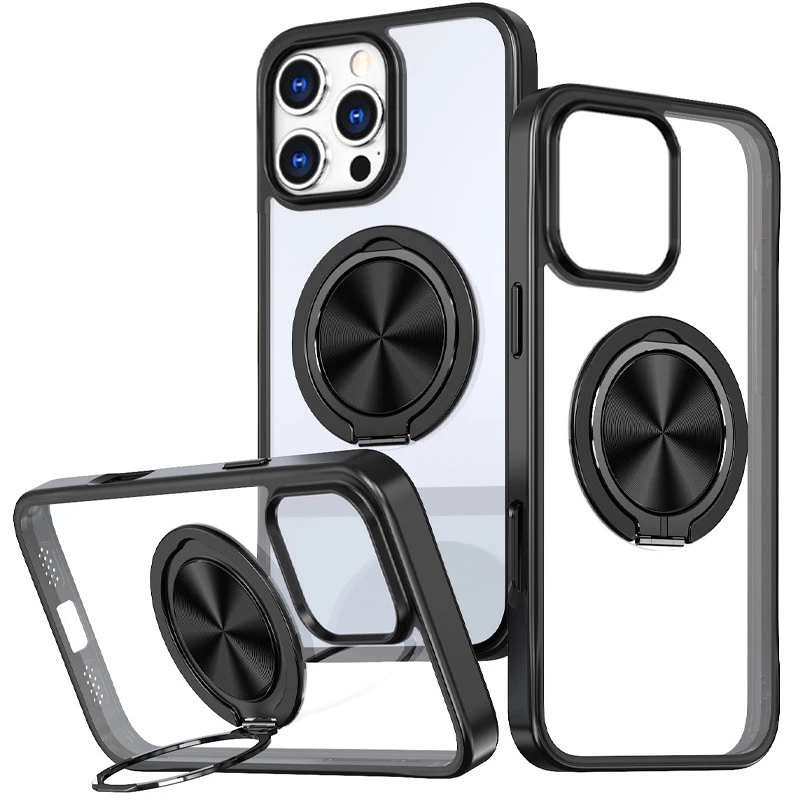 TPU+PC чохол з магнітом та кільцем для Apple iPhone 16 Pro – Чорний. Фото 1 з 4