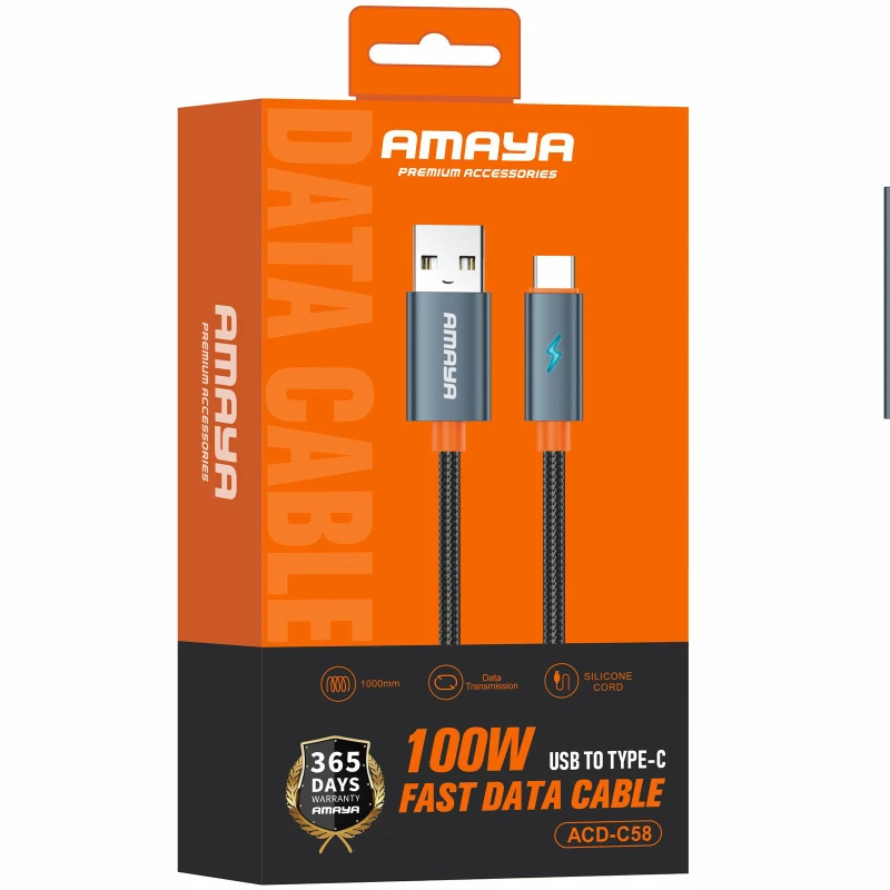 Дата кабель Amaya C58 USB to Type-C 100W (1m) – Gray. Фото 2 из 2