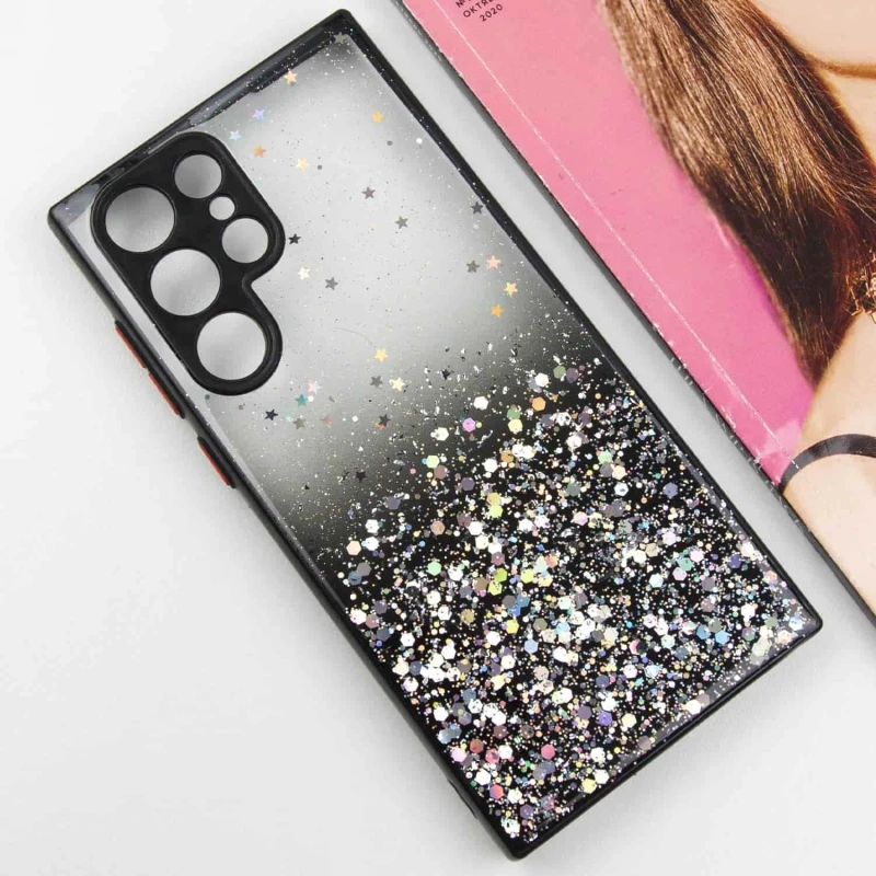 Чехол с блестками и защитой камеры для Samsung Galaxy S22 Ultra – Черный. Фото 6 из 10