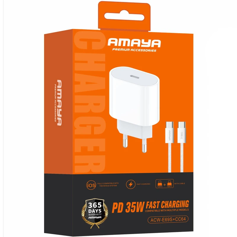 МЗП Amaya E69S PD35W (1USB-C) + кабель Type-C to Type-C – White. Фото 2 з 2