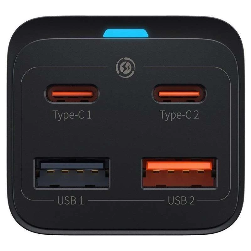 МЗП Baseus GaN3 Pro 2хType-C+2USB 65W EU (with Cable Type-C to Type-C 100W (20V/5A) 1m) (CCGP04) – Black. Фото 2 з 6