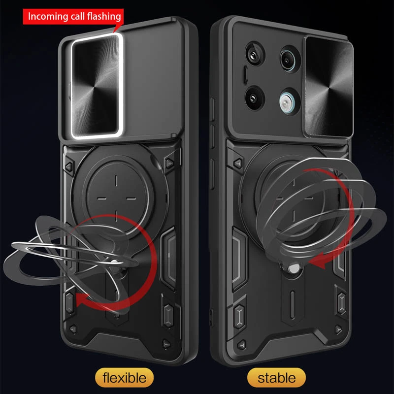 Ударопрочный чехол Bracket Ringstand с защитной шторкой для камеры для Xiaomi Redmi Note 13 5G – Black. Фото 4 из 14