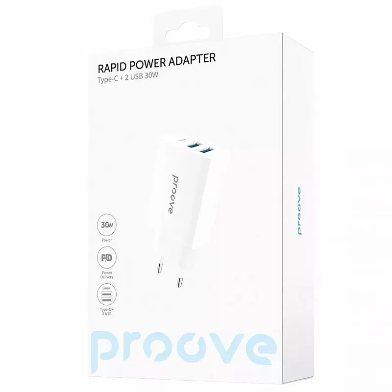 СЗУ Proove Rapid 30W (2USB-A/1C) – White. Фото 6 из 6