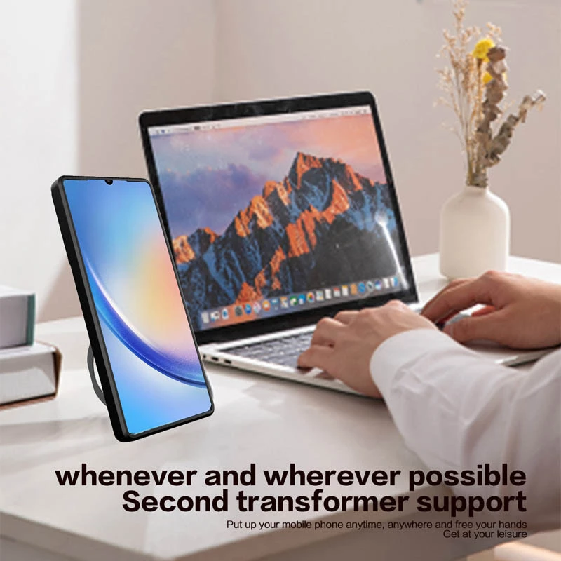 Ударопрочный чехол Bracket Ringstand с защитной шторкой для камеры для Samsung Galaxy M55 – silver. Фото 3 из 5