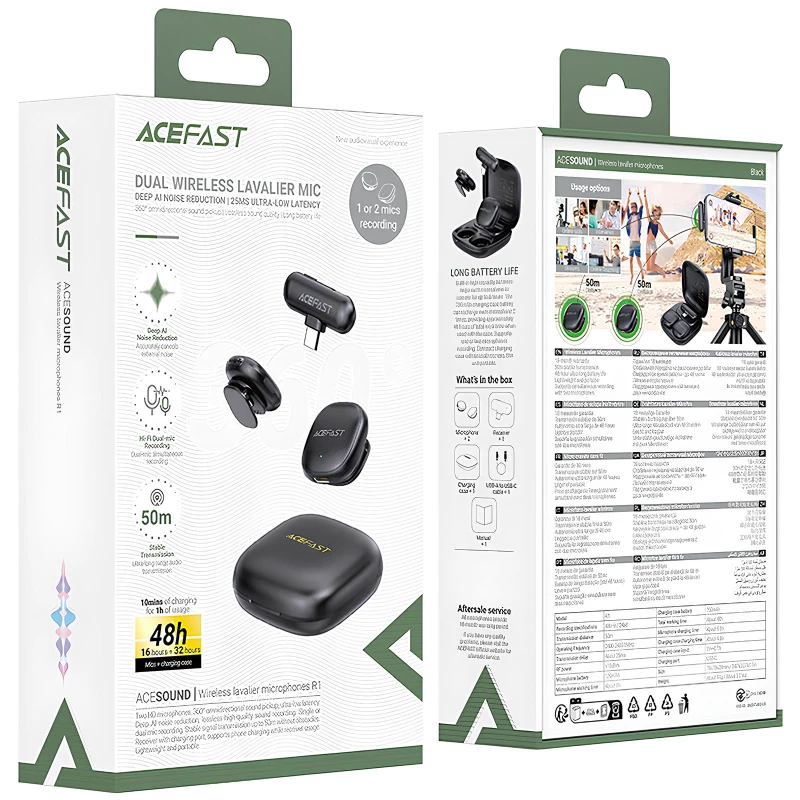 Петличный беспроводной микрофон Acefast R1 Lightning – Black. Фото 5 из 5