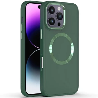 TPU чехол Bonbon с металлическими кнопками та MagSafe на Apple iPhone 16 Pro — Зеленый / Pine green