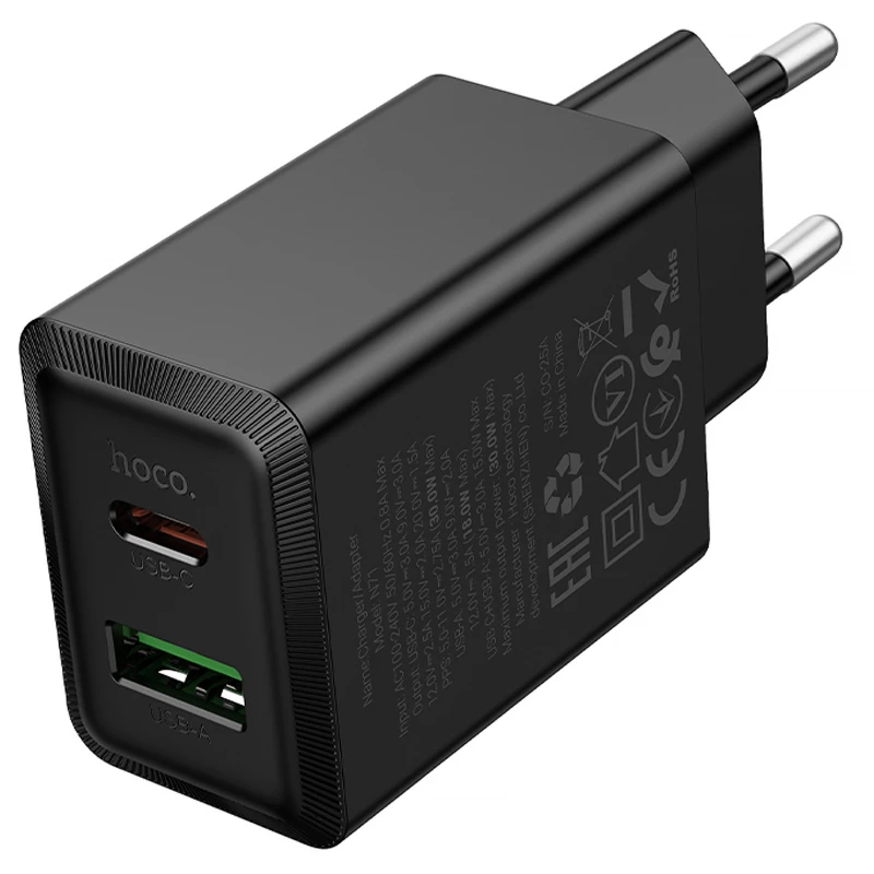 СЗУ Hoco N71 Nuevo PD30W+QC3.0 (1USB-A/1C) – Black. Фото 3 из 5