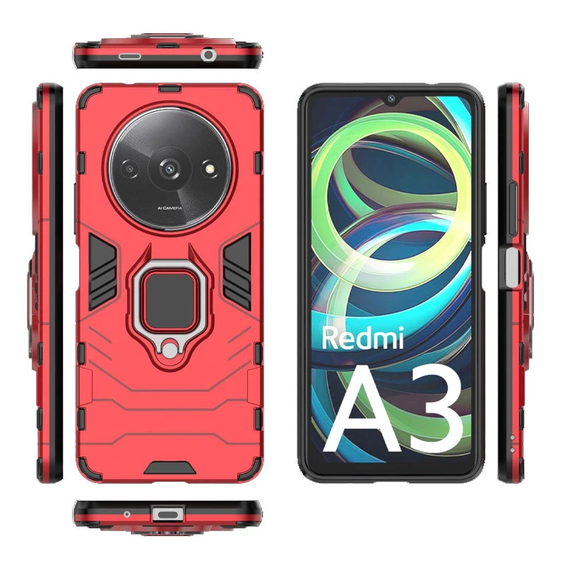 Протиударний чохол Transformer з кільцем на Xiaomi Redmi A3 – Червоний / Dante Red. Фото 4 з 4