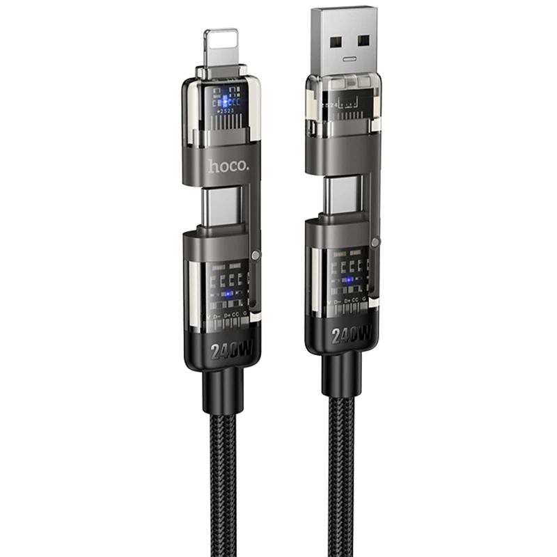 Дата кабель Hoco U151 Goldsmith 4in1 Type-C to Lightning/Type-C to USB 240W (1.2m) – Black. Фото 1 з 5