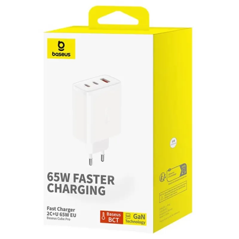 МЗП Baseus Cube Pro Fast Charger PD65W (1USB-A/2C) (P10111404) – Moon White. Фото 5 з 5
