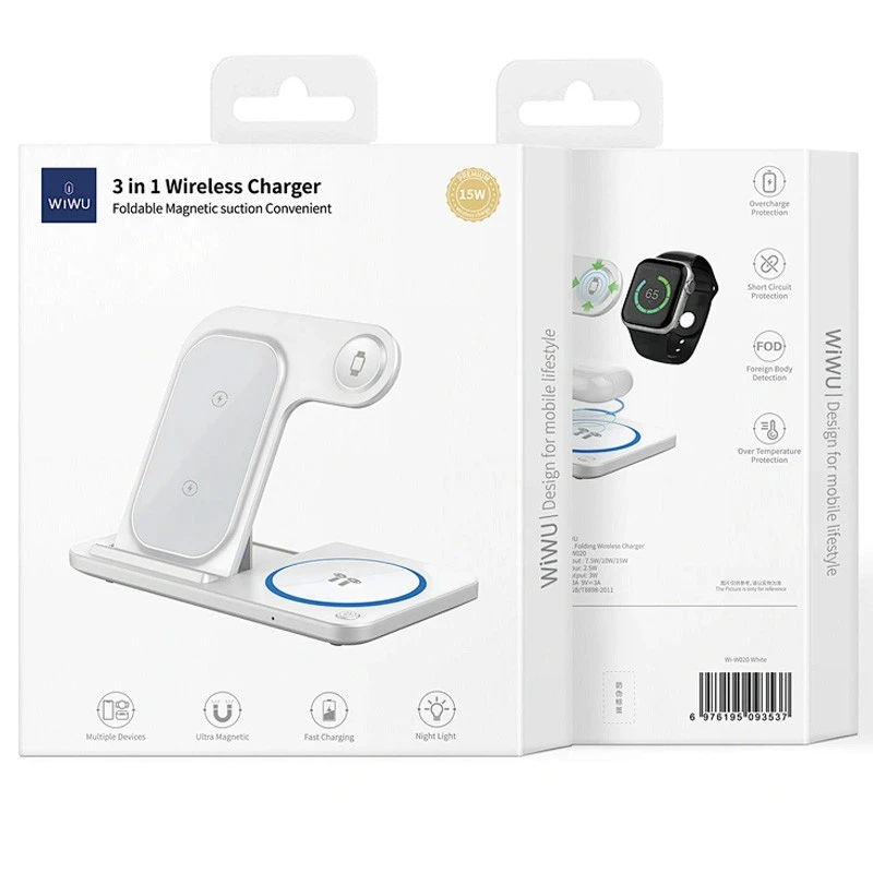 БЗУ WIWU Wi-W020 3 in 1 wireless charger – White. Фото 6 из 8