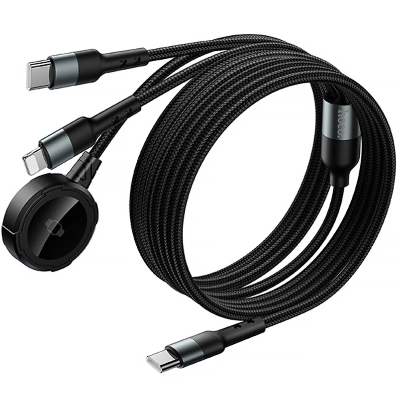 Дата кабель Hoco CW64 3in1 Type-C to iWatch/Lightning/Type-C 15W (1.2m) – Black. Фото 5 з 6