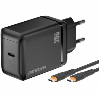 МЗП Amaya E218S PD20W+QC3.0 (1USB-A/1C) + кабель Type-C to Type-C фото 1 з 2